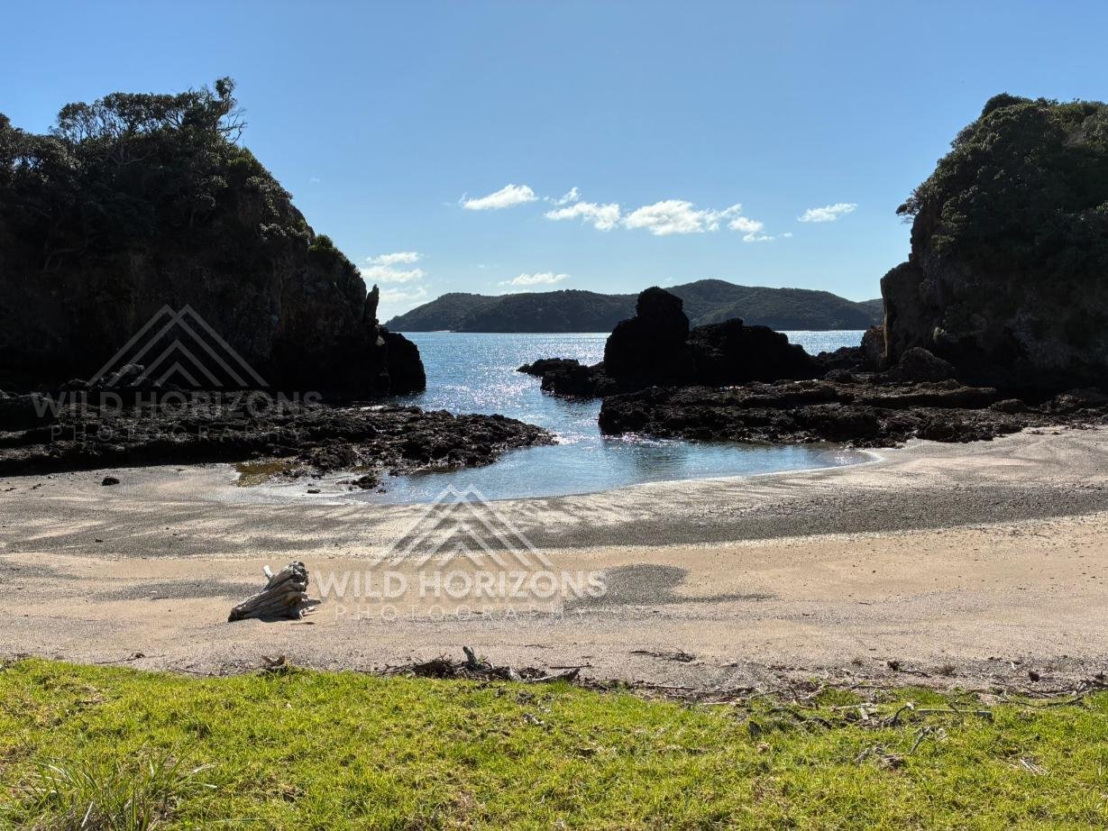 Hidden Tidal Inlet Between Rocky Headlands. Bay of Islands, New Zealand