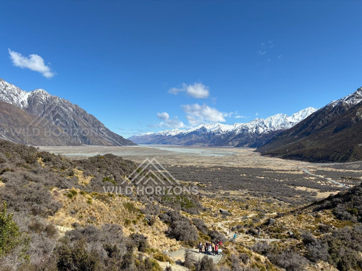 Braided Glacial Valley Beneath the Southern Alps. Aoraki / Mount Cook National Park, New Zealand