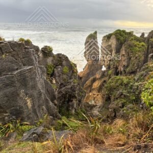 Layered Limestone Cliffs at Pancake Rocks. Punakaiki, New Zealand.