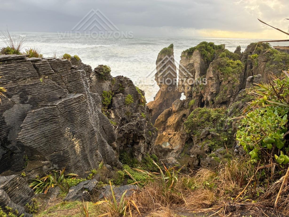 Layered Limestone Cliffs at Pancake Rocks. Punakaiki, New Zealand.