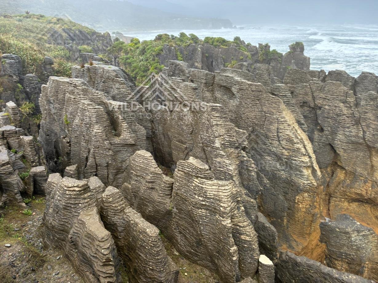 Sculpted Limestone Towers of the Pancake Rocks Coast. Punakaiki, New Zealand.