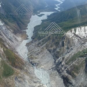Braided Glacier Valley from Above, Franz Josef Glacier, New Zealand.
