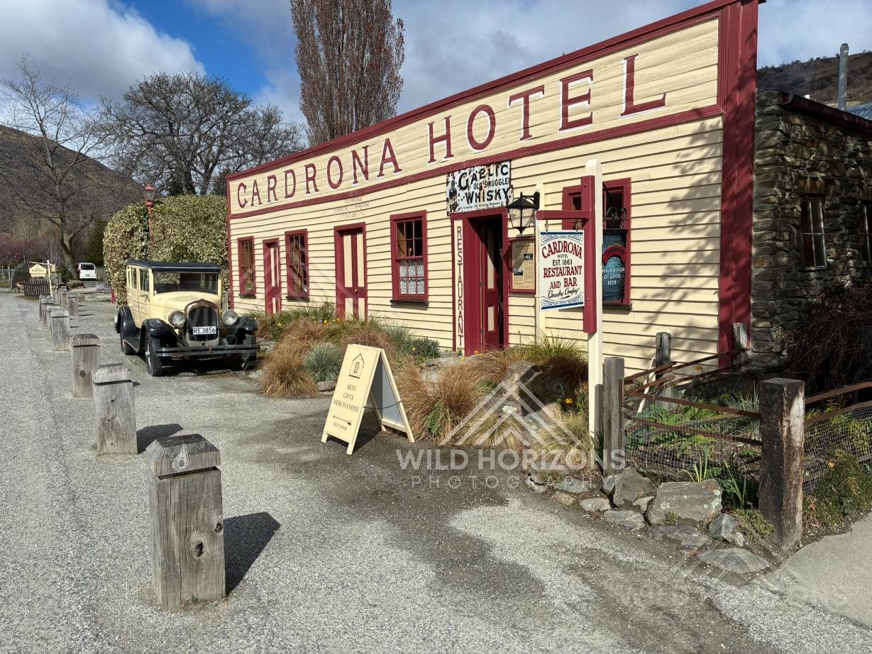 Historic Cardrona Hotel frontage with vintage character. Cardrona, New Zealand