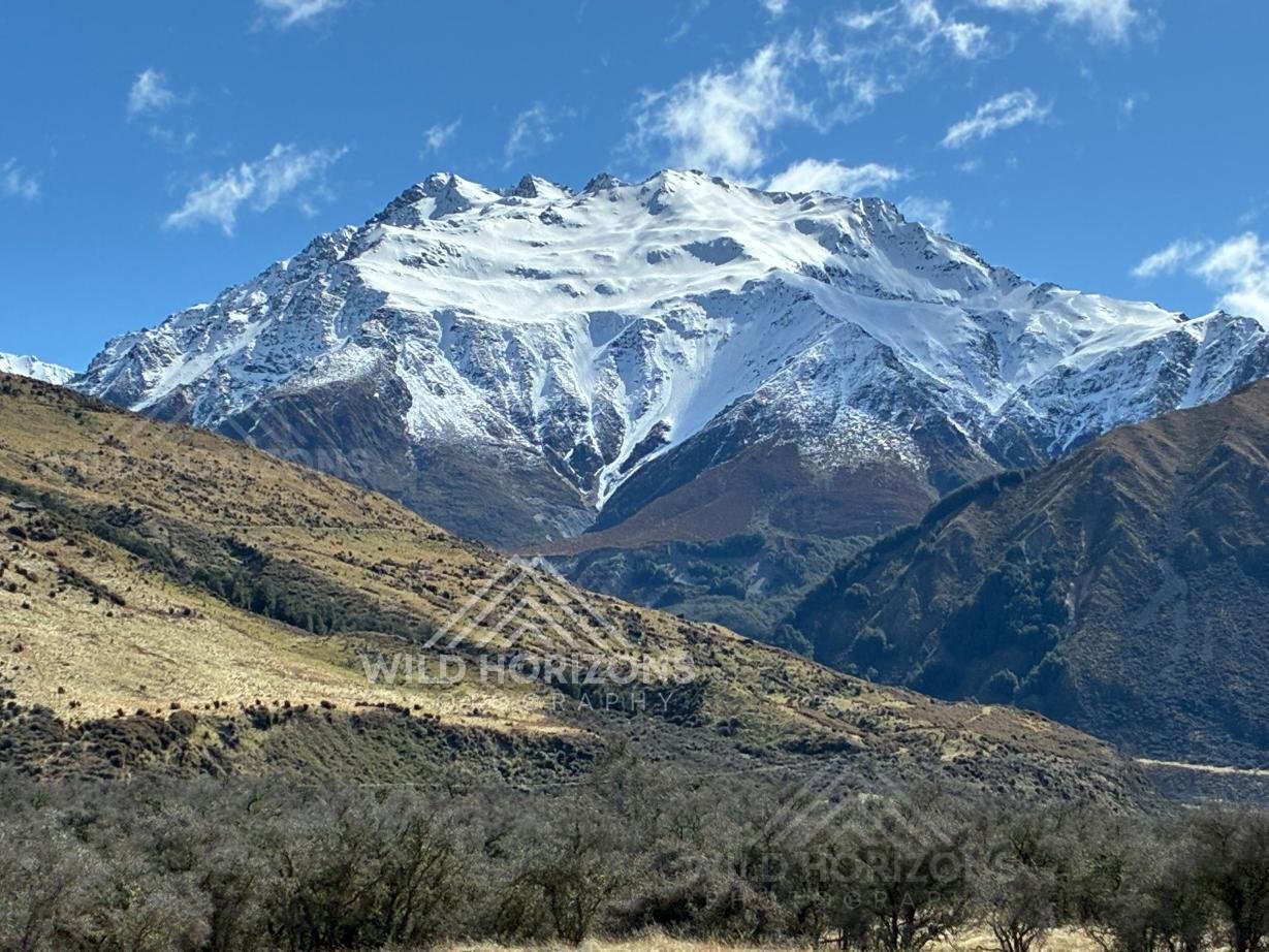 Aoraki / Mount Cook Massif Rising Above Alpine Foothills, New Zealand