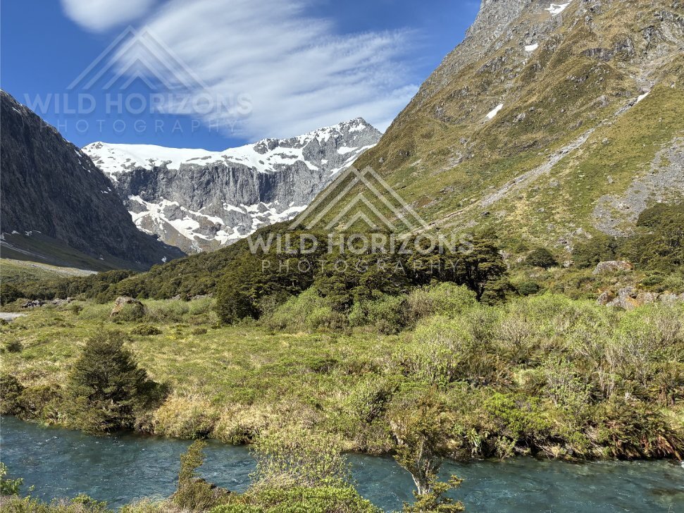 Turquoise Stream in Valley Near Homer Tunnel New Zealand