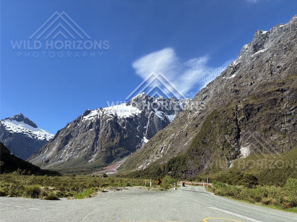 Milford Road Through Alpine Valley Near Homer Tunnel New Zealand