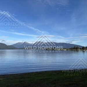 Lake Te Anau Shoreline With Distant Ranges and Marina, Lake Te Anau, New Zealand