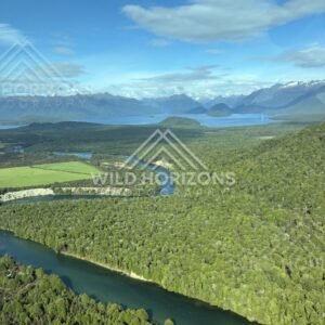 Aerial View of Winding River and Fiordland Lake, Fiordland, New Zealand