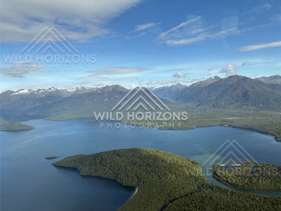 Fiordland Lake Panorama With Islands and Mountain Ranges, Fiordland, New Zealand