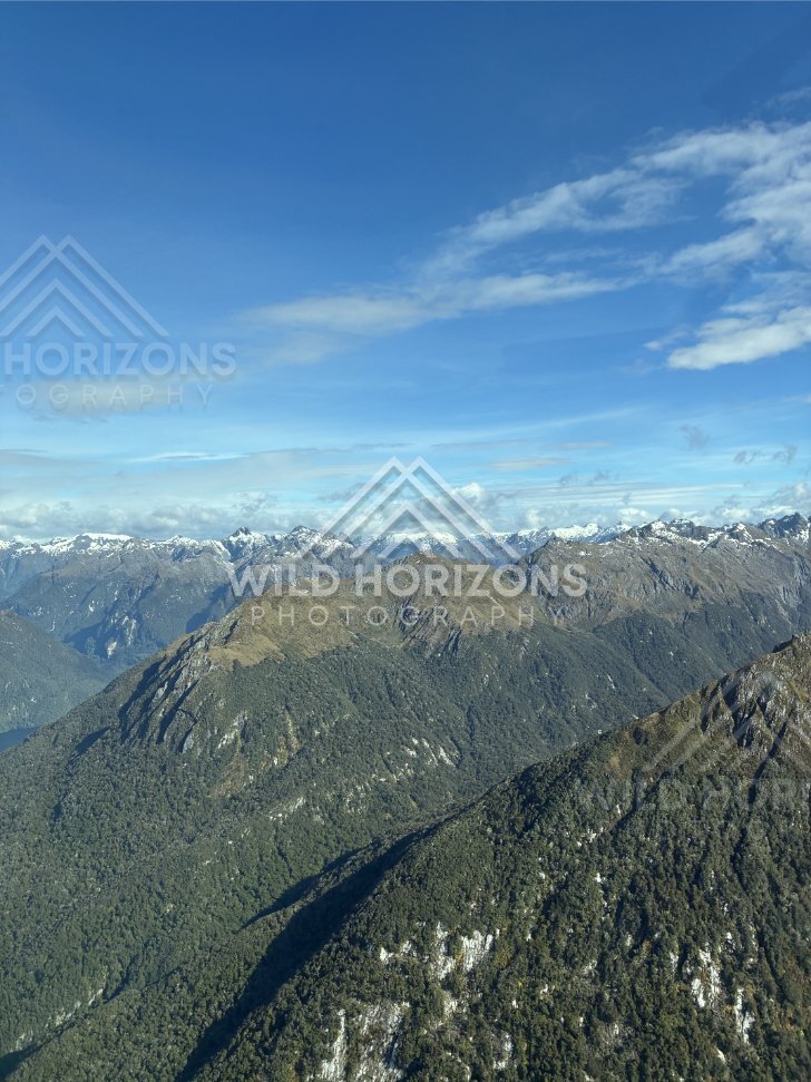 Fiordland Mountain Ranges From the Air Under High Cloud, Fiordland National Park, New Zealand
