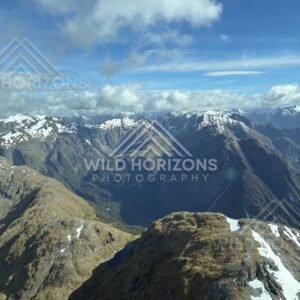 Snow-Edged Fiordland Peaks and Valleys From the Air, Fiordland National Park, New Zealand
