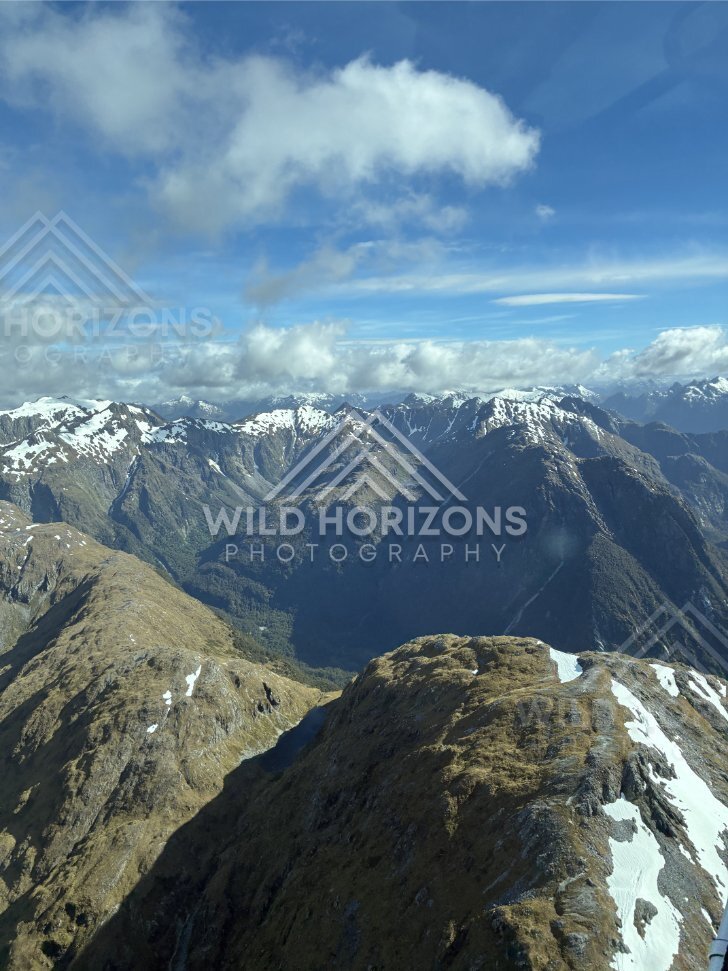 Snow-Edged Fiordland Peaks and Valleys From the Air, Fiordland National Park, New Zealand