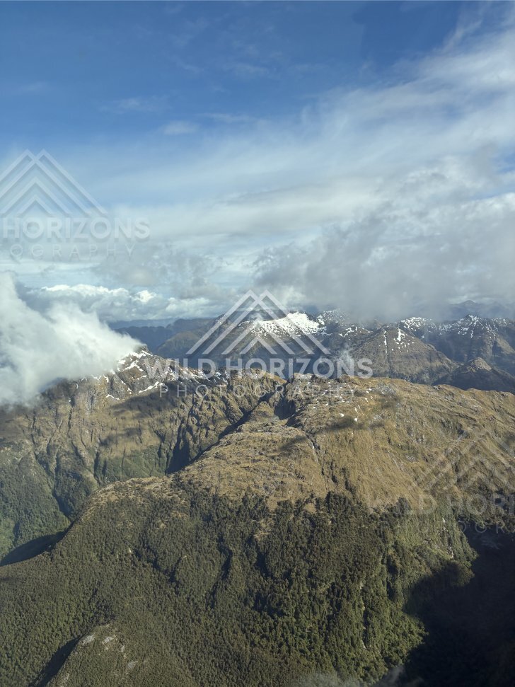 Cloud-Wrapped Fiordland Ridges From the Air, Fiordland National Park, New Zealand