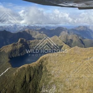 Seaplane View Over a Fiordland Basin Lake and Mountain Ridges, Fiordland National Park, New Zealand