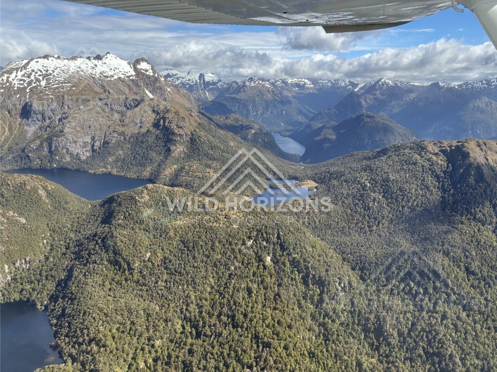 Fiordland Mountain Lakes and Forested Ranges Aerial View New Zealand