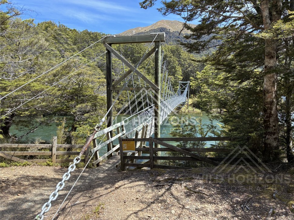 Suspension Bridge Entrance at Mavora Lakes New Zealand