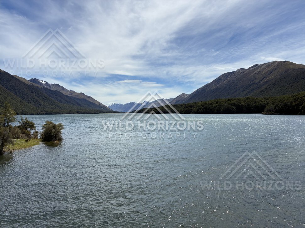 Mountain Lake and High Clouds at Mavora Lakes New Zealand
