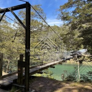 Suspension Footbridge Over Turquoise Water at Mavora Lakes New Zealand