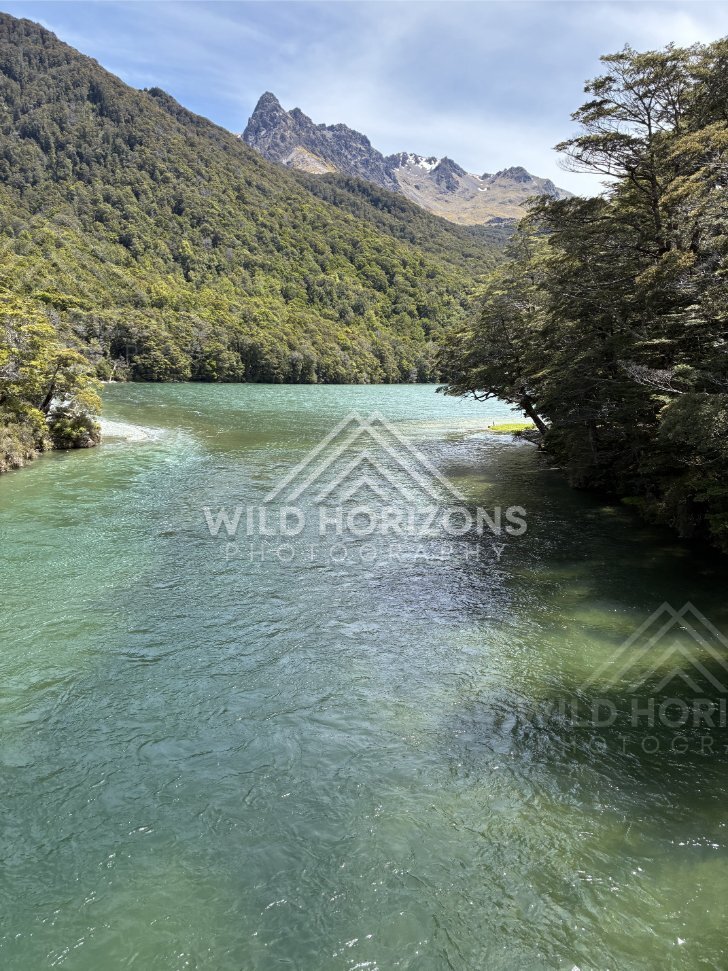 River Bend With Mountain Peak Near Mavora Lakes New Zealand