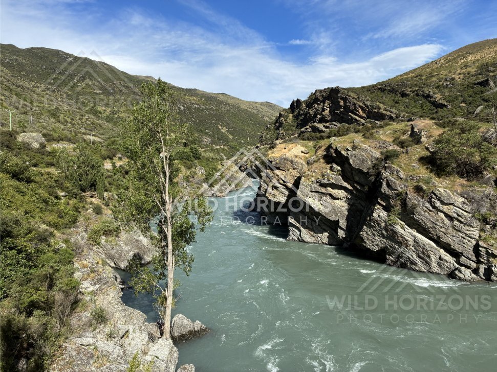 Moody Lakeshore Scene along Kawarau Gorge near the Bungy Bridge. South Island, New Zealand