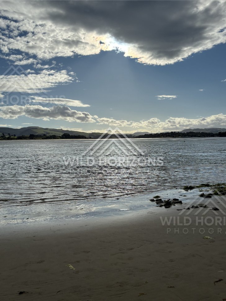 Sunbeams Over Estuary Water and Sand, Surat Bay, New Zealand