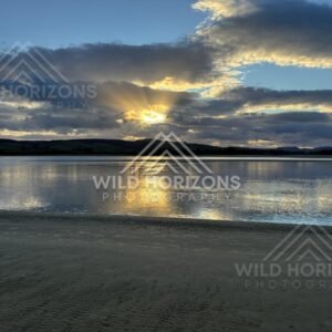 Golden Sunset Reflection on Calm Estuary, Surat Bay, New Zealand