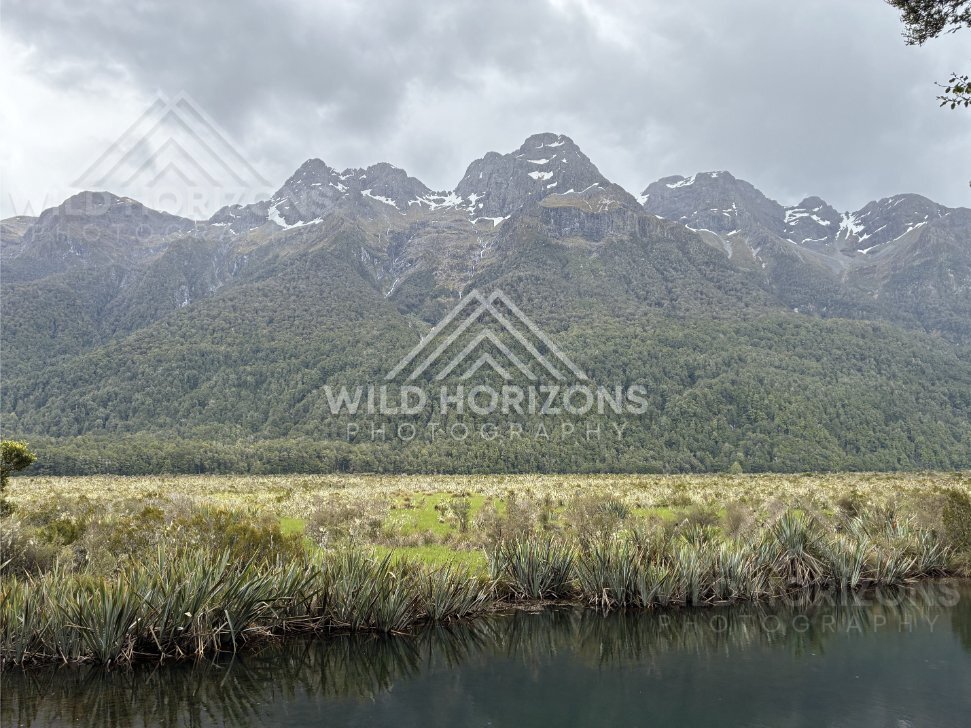 Mirror Lakes Reflections in Still Dark Water, Milford Road, New Zealand