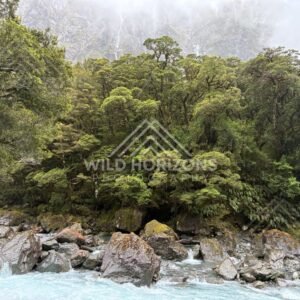 Rainy Cliff Face Marked by Waterfall Streaks, Milford Road, New Zealand