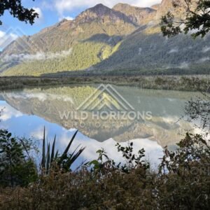 Mirror Lakes Reflection with Mountain Peak, Milford Road, New Zealand