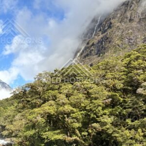 Fiordland slopes illuminated between passing clouds, Milford Road, New Zealand