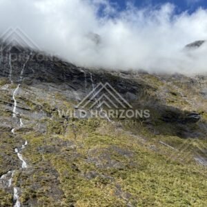 Mountain Shoulder with Hidden Peaks and Fine Waterfalls, Milford Road, Fiordland National Park, New Zealand
