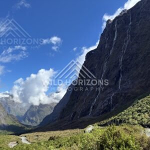 Cliffside Waterfalls Above the Milford Road Lookout, Milford Road, Fiordland National Park, New Zealand