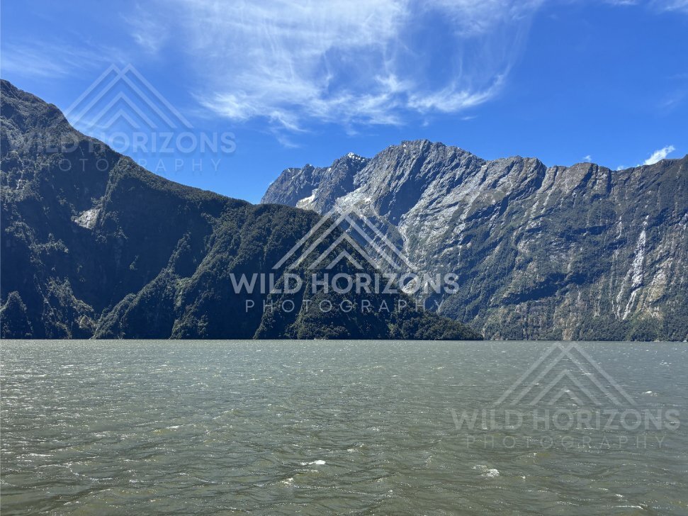 Sunlit Ridge and Open Water, Milford Sound, New Zealand