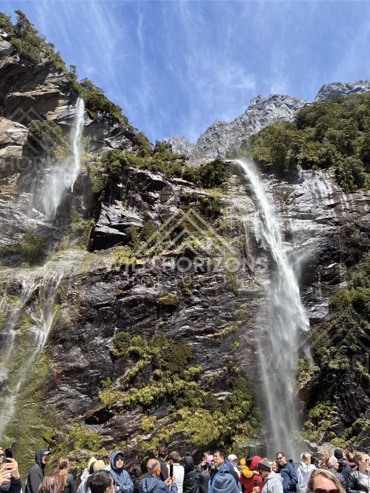 Waterfall Landing Crowd, Milford Sound Cruise, New Zealand