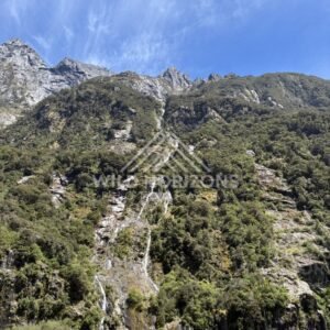 Hanging Falls on Green Cliff, Milford Sound, New Zealand