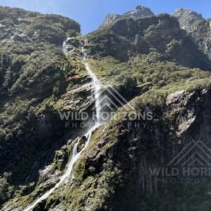 Diagonal Waterfall on Mountain Face, Milford Sound, New Zealand