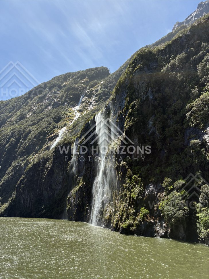 Twin Cascades into Milford Sound, New Zealand