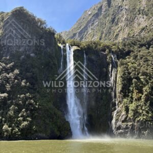 Tall Waterfall Drop, Milford Sound, New Zealand