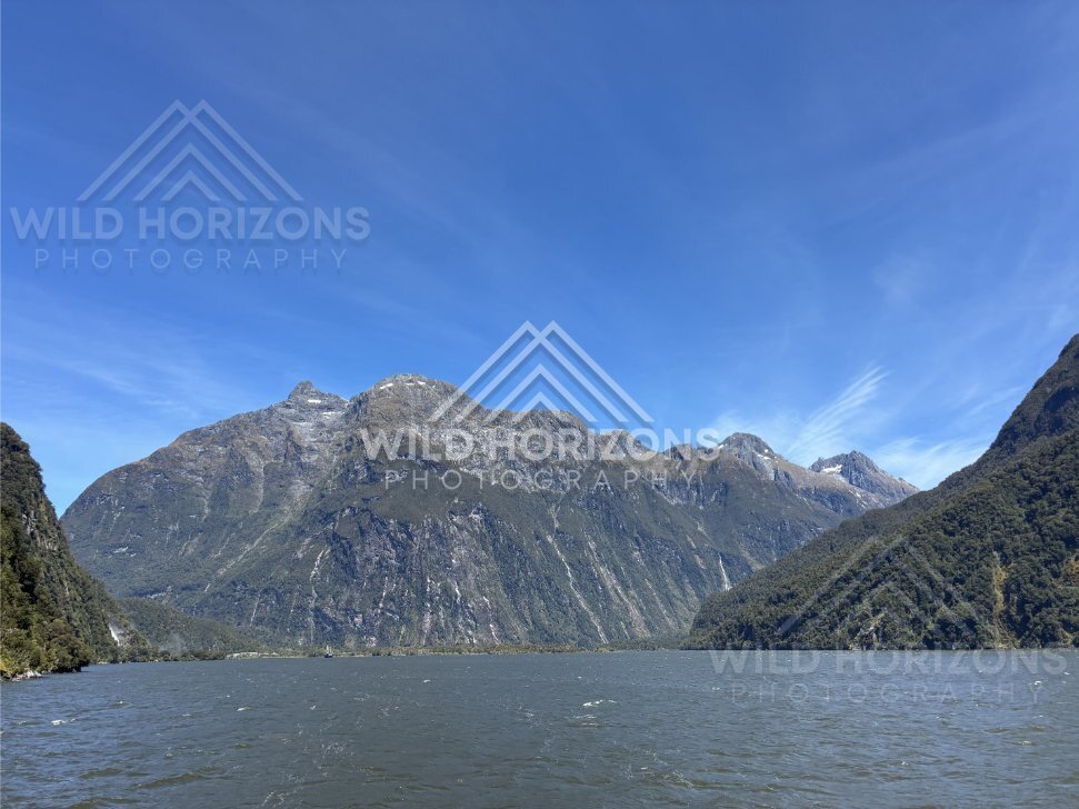 Mountain amphitheatre across Milford Sound, New Zealand