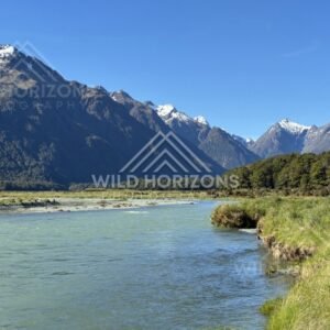Braided River and Open Valley on Milford Road New Zealand