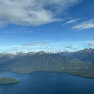 View of Fiordland Lake and Forested Islands. Fiordland, New Zealand.