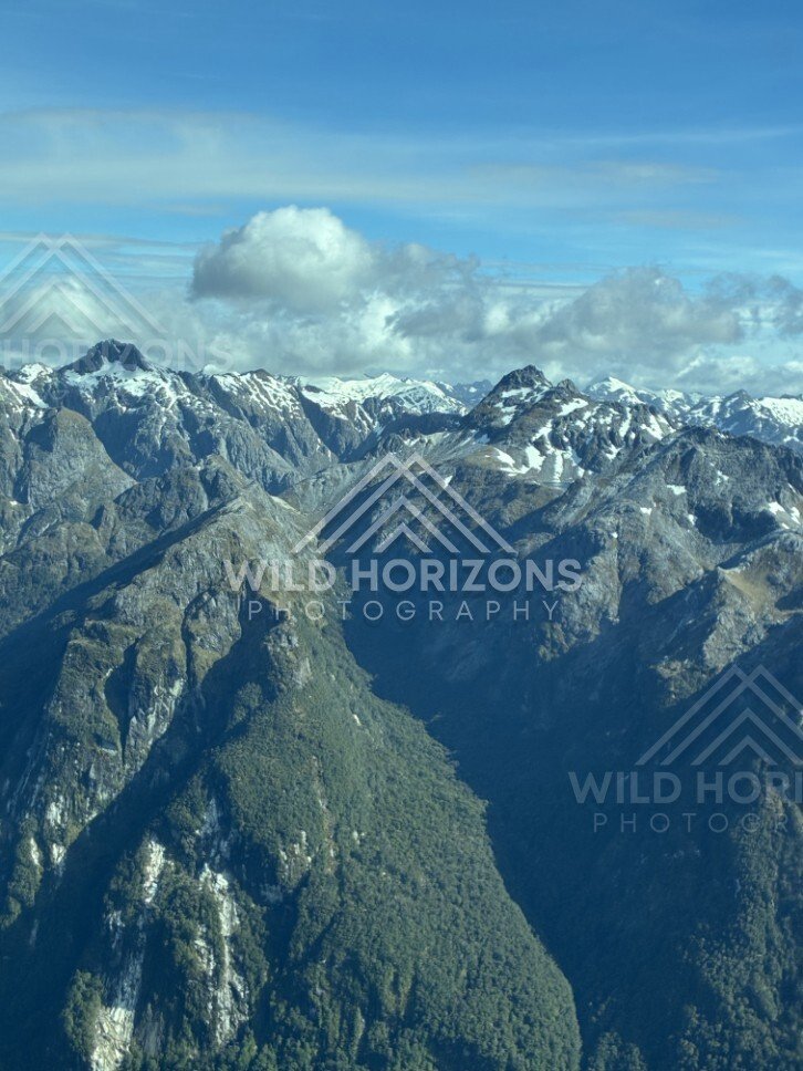 Fiordland Mountain Ridges and Deep Valleys. Fiordland, New Zealand.