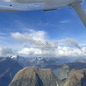 Seaplane Wing Over Fiordland Mountains. Fiordland, New Zealand.