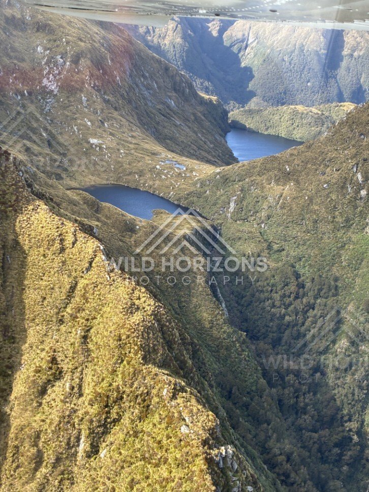 Twin Alpine Lakes in Fiordland. Fiordland, New Zealand.
