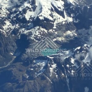 Glacial valleys and alpine ridges seen from above. Queenstown, New Zealand.