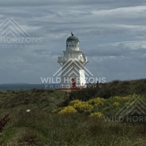 Waipapa Point lighthouse under dramatic cloud. Waipapa Point, New Zealand.