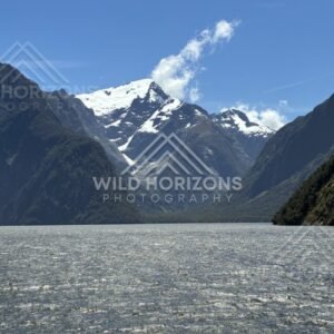 Snow-Capped Mountains at the Head of Milford Sound. Milford Sound, New Zealand.