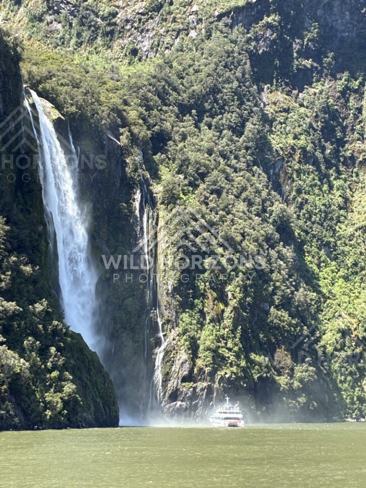 Stirling Falls Dropping in a Tall White Column. Milford Sound, New Zealand.