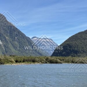 Wide Milford Sound View with Water and Towering Mountain Walls. Milford Sound, New Zealand.