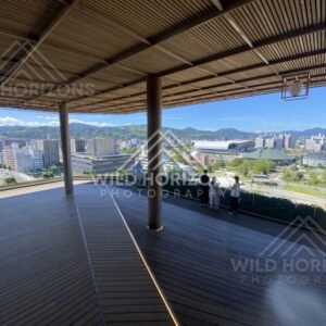 Panoramic city view from an elevated observation deck overlooking Osaka. Osaka, Japan.